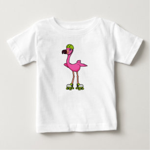 Flamingo as Skater with Roller skates & Helmet Baby T-Shirt