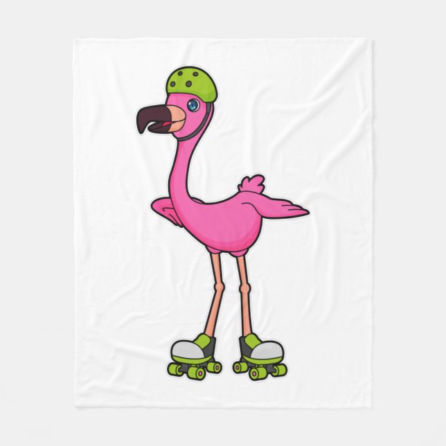 Flamingo as Skater with Roller skates & Helmet Fleece Blanket (Front)