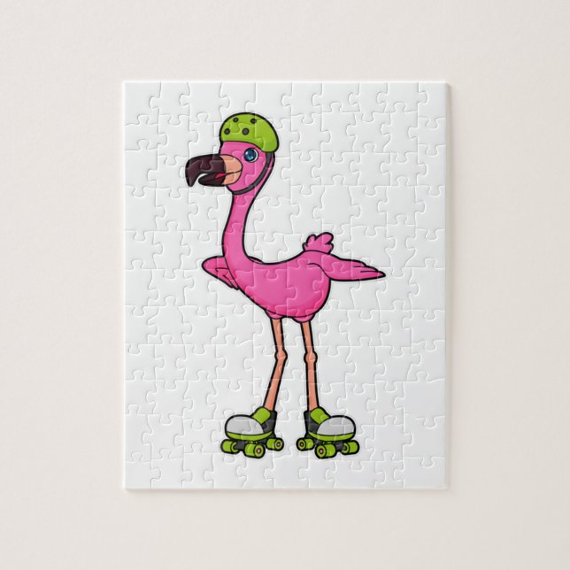 Flamingo as Skater with Roller skates & Helmet Jigsaw Puzzle (Vertical)