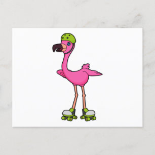 Flamingo as Skater with Roller skates & Helmet Postcard