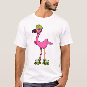Flamingo as Skater with Roller skates & Helmet T-Shirt