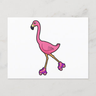 Flamingo as Skater with Roller skates Postcard