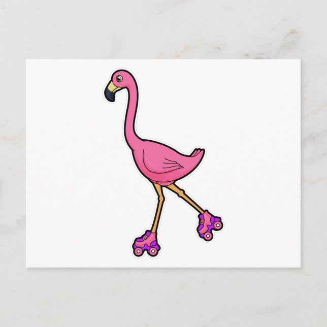 Flamingo as Skater with Roller skates Postcard (Front)
