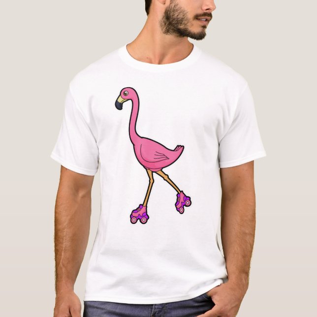 Flamingo as Skater with Roller skates T-Shirt (Front)