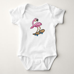 Flamingo as Skater with Skateboard Baby Bodysuit