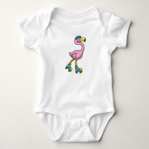 Flamingo as Skater with Skates & Helmet Baby Bodysuit