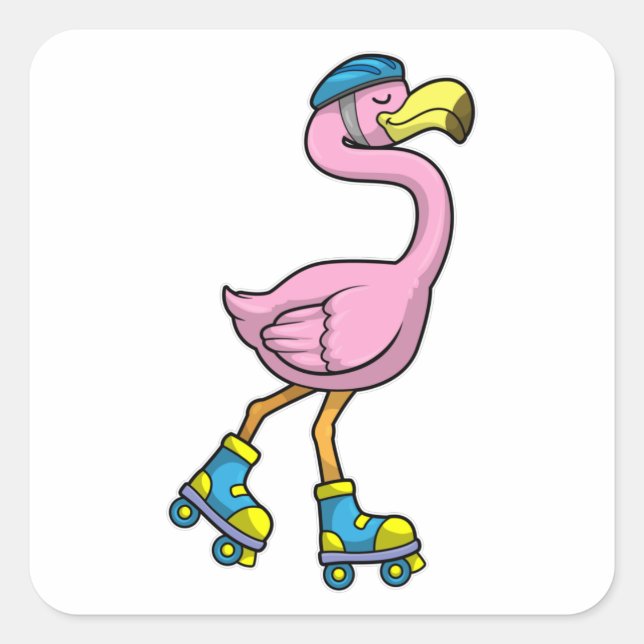 Flamingo as Skater with Skates & Helmet Square Sticker (Front)