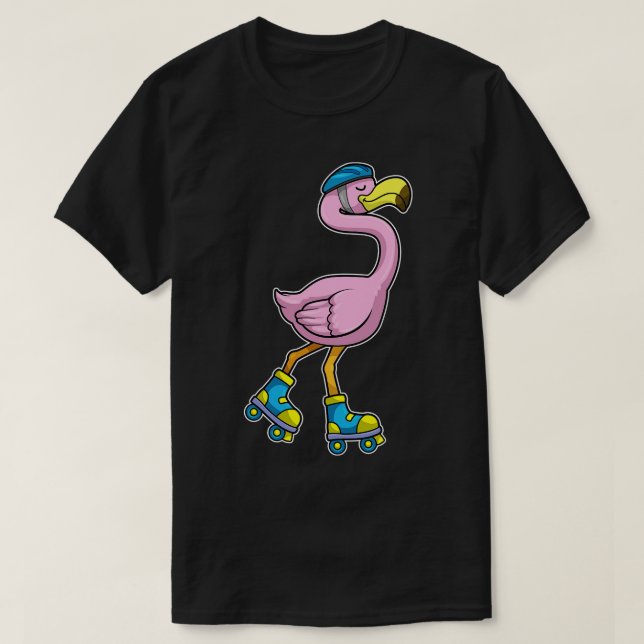 Flamingo as Skater with Skates Helmet T-Shirt (Design Front)