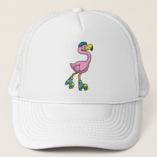 Flamingo as Skater with Skates & Helmet Trucker Hat