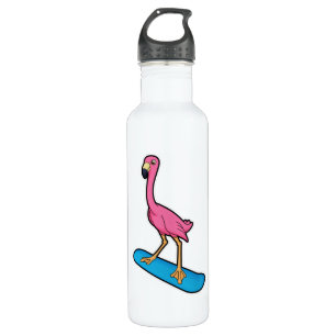 Flamingo as Snowboarder with Snowbaord 710 Ml Water Bottle