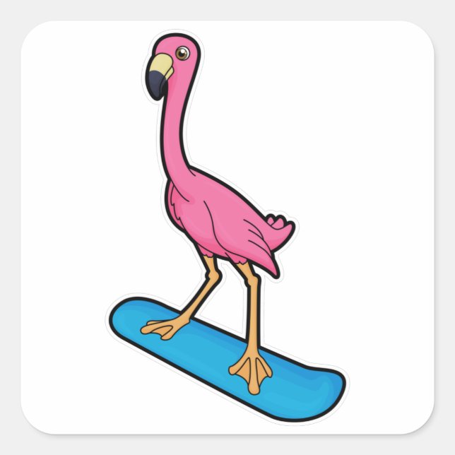 Flamingo as Snowboarder with Snowbaord Square Sticker (Front)