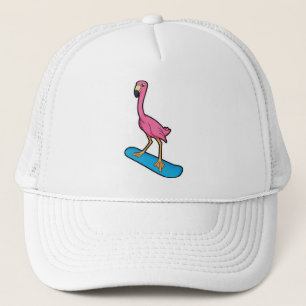 Flamingo as Snowboarder with Snowbaord Trucker Hat