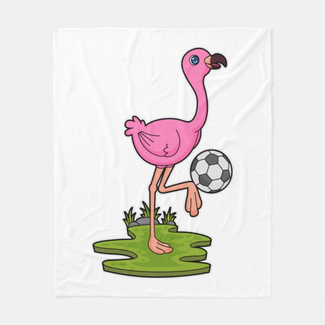 Flamingo as Soccer player with Soccer Fleece Blanket (Front)