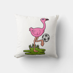 Flamingo as Soccer player with Soccer Throw Pillow