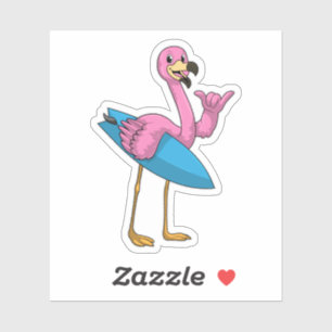 Flamingo as Surfer with Surfboard