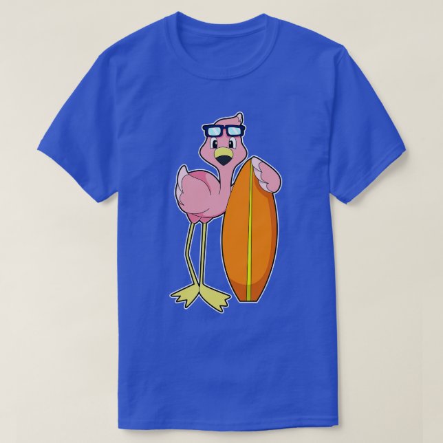 Flamingo as Surfer with Surfboard 1 T-Shirt (Design Front)