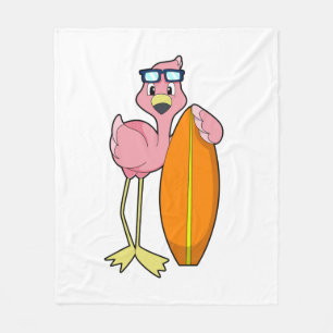 Flamingo as Surfer with Surfboard.PNG Fleece Blanket