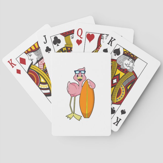 Flamingo as Surfer with Surfboard.PNG Playing Cards (Back)