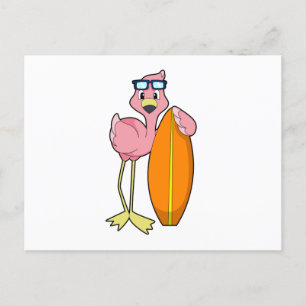 Flamingo as Surfer with Surfboard.PNG Postcard