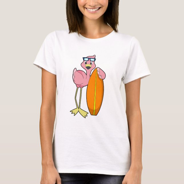 Flamingo as Surfer with Surfboard.PNG T-Shirt (Front)