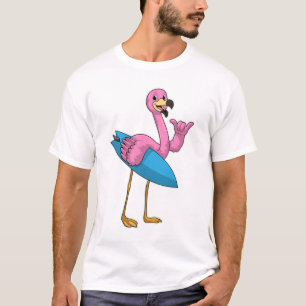 Flamingo as Surfer with Surfboard T-Shirt