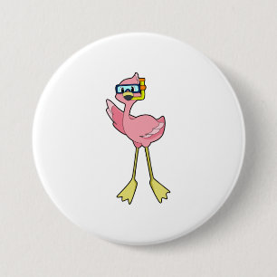 Flamingo at Diving with Snorkel 3 Inch Round Button