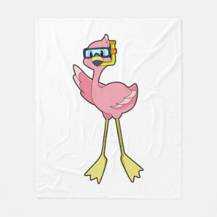 Flamingo at Diving with Snorkel Fleece Blanket