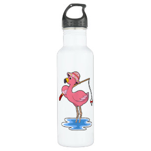 Flamingo at Fishing with Fishing rod 710 Ml Water Bottle