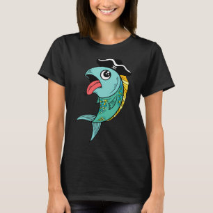 Flamingo at Fishing with Fishing rod T-Shirt