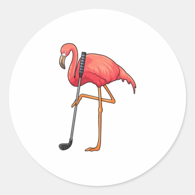 Flamingo at Golf with Golf club Classic Round Sticker (Front)