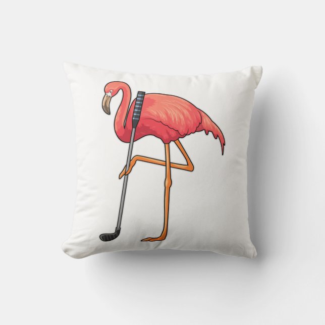 Flamingo at Golf with Golf club Throw Pillow (Front)