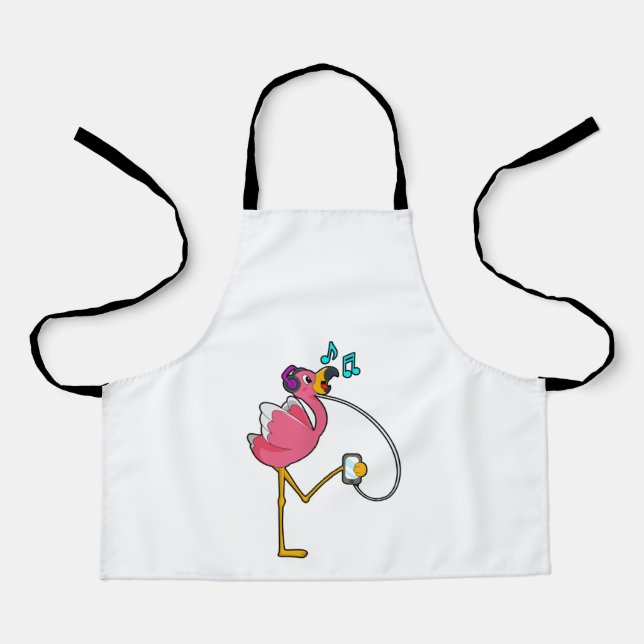 Flamingo at Music with Headphone Apron (Front)