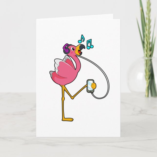 Flamingo at Music with Headphone Card (Front)