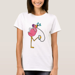 Flamingo at Music with Headphone T-Shirt