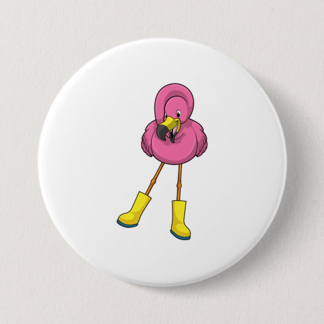 Flamingo at Raining with Rubber boots 3 Inch Round Button (Front)