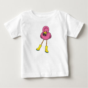 Flamingo at Raining with Rubber boots Baby T-Shirt