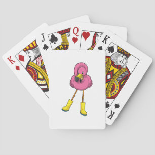 Flamingo at Raining with Rubber boots Playing Cards