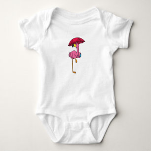 Flamingo at Raining with Umbrella Baby Bodysuit