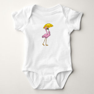 Flamingo at Raining with Umbrella Baby Bodysuit