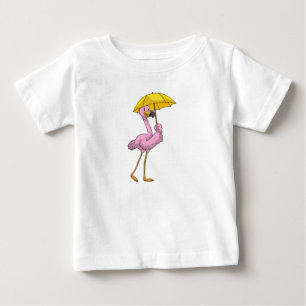 Flamingo at Raining with Umbrella Baby T-Shirt