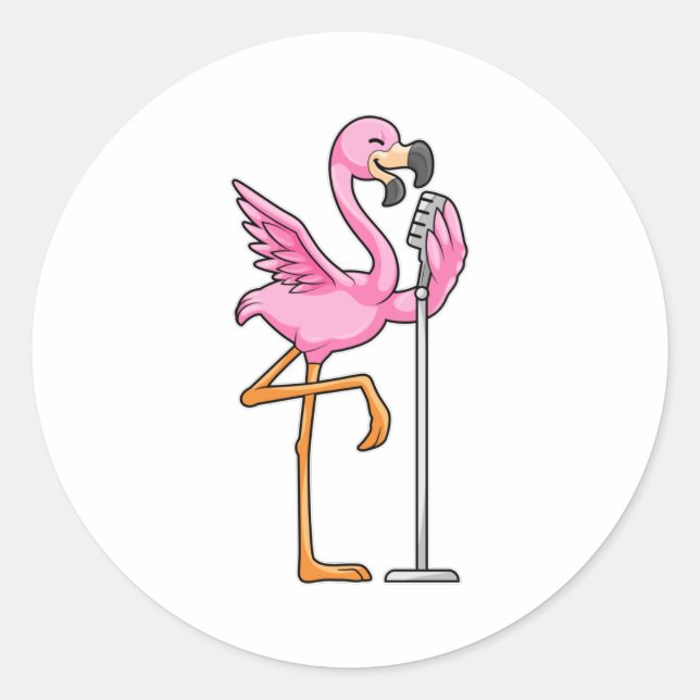Flamingo at Singing with Microphone Classic Round Sticker (Front)
