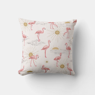 Flamingo at sunset hand drawn seamless doodle patt throw pillow