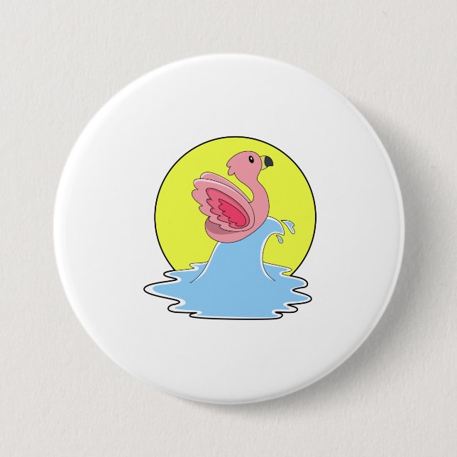 Flamingo at Surfing on Water 3 Inch Round Button (Front)
