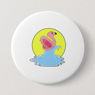 Flamingo at Surfing on Water 3 Inch Round Button