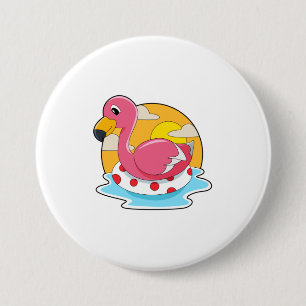 Flamingo at Swimming with Lifebuoy 3 Inch Round Button