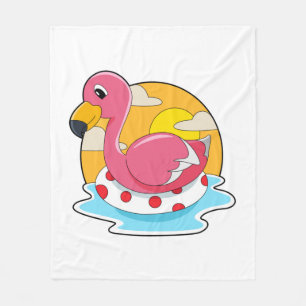 Flamingo at Swimming with Lifebuoy Fleece Blanket