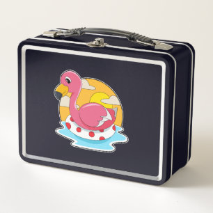 Flamingo at Swimming with Lifebuoy Metal Lunch Box