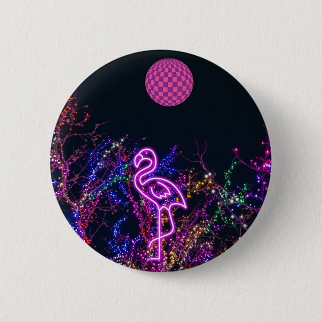 Flamingo at the dance party. 2 inch round button (Front)