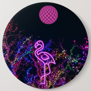 Flamingo at the dance party. 6 inch round button