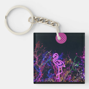 Flamingo at the dance party. keychain